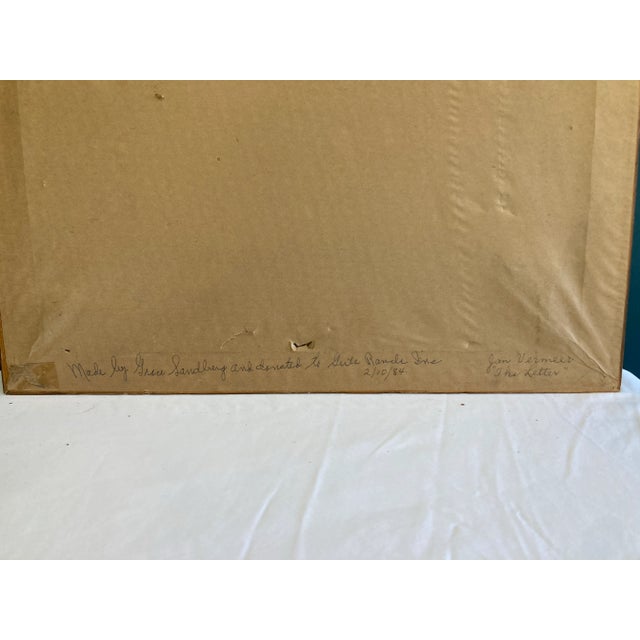 Vintage Framed Needlepoint Artwork After Vermeer Girl Reading at Window For Sale - Image 10 of 10