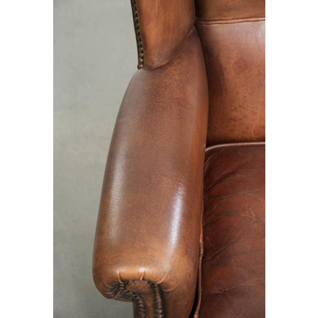 Dark Brown Sheepskin Wingback Lounge Chair For Sale - Image 7 of 14