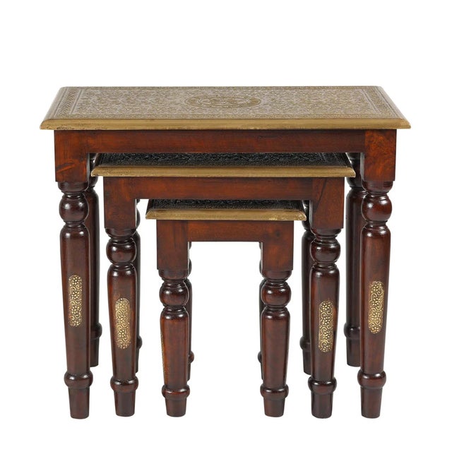 Elevate your home with the regal charm of our Hand Hammered Brass Nesting Tables. This exquisite Set of 3 Tables is more...
