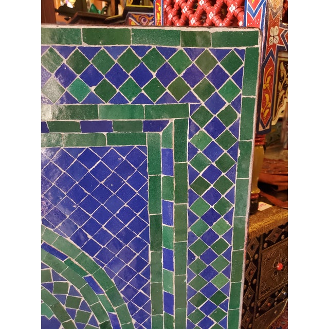 Moroccan Blue & Green Rafraf Moroccan Mosaic Fountain For Sale - Image 3 of 7