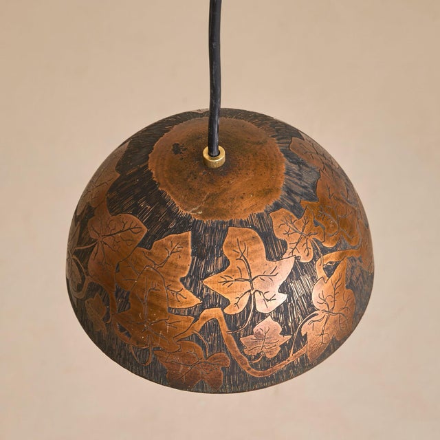 Italian Etched Copper Maple Leaf Pendant Light by Victor Cerrato, 1960s For Sale - Image 9 of 10