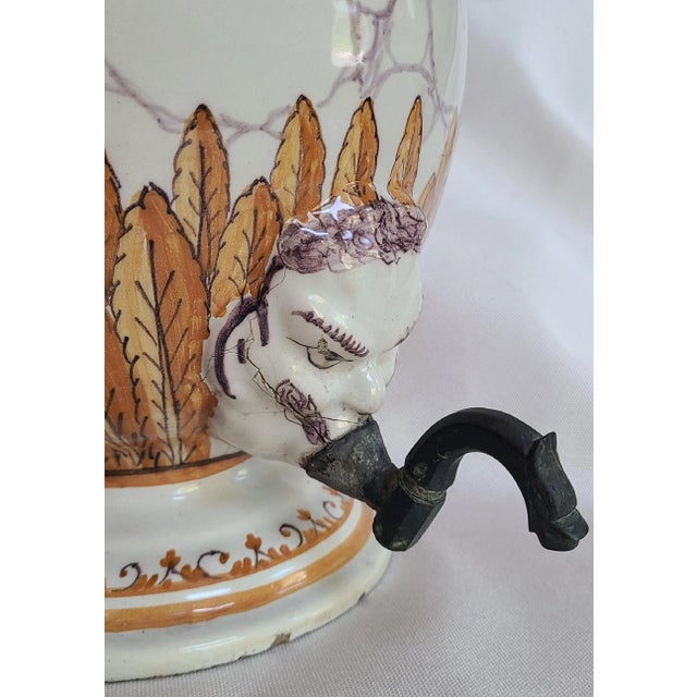Rustic European 18th Century Porcelain Wall Fountain/Lavabo With Aged Brass Spigot For Sale - Image 3 of 9