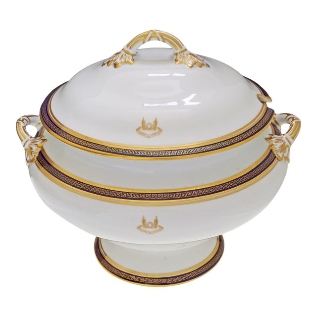 Mid 20th Century Spode Large 10"h Cobalt Blue Covered Soup Tureen Large Armorial For Sale