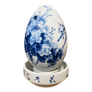 Vintage Chinoiserie Blue and White Porcelain Egg Shaped Water Fountain