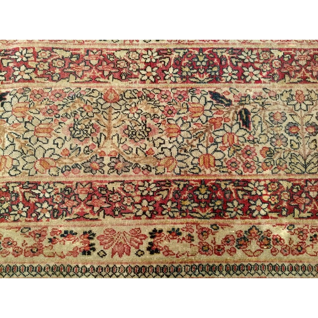 Persian 19th Century Persian Kerman Lavar Rug, Hand-Knotted Wool, Floral Pattern, Ivory & Burgundy, 9x13 For Sale - Image 3 of 15