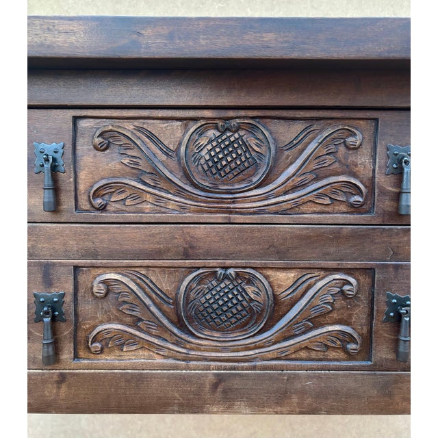 Spanish Hand Carved Console With Two Drawers, 1930s For Sale - Image 6 of 10