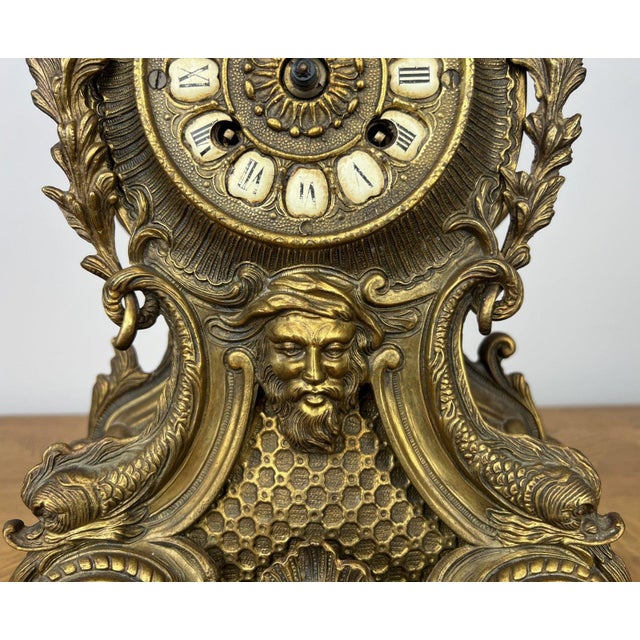 Vintage French Brass Ornate Cherub Mantel Clock For Sale - Image 5 of 13