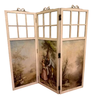 Louis XVI Style Three-Leaf Screen with Romantic and Landscape Decorations