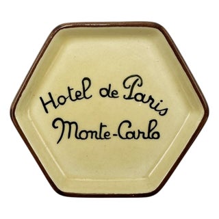Vintage Hotel De Paris Monte Carlo Ceramic Ashtray Beige For Sale