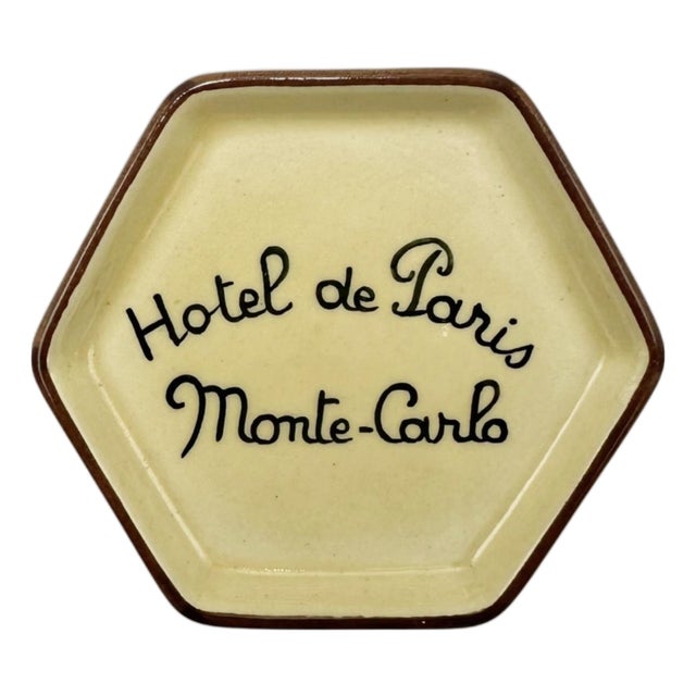 Vintage Hotel De Paris Monte Carlo Ceramic Ashtray Beige For Sale