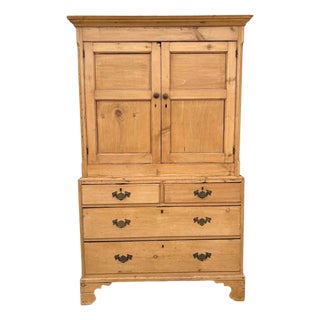 19th Century English Pine Linen Press / Cabinet For Sale