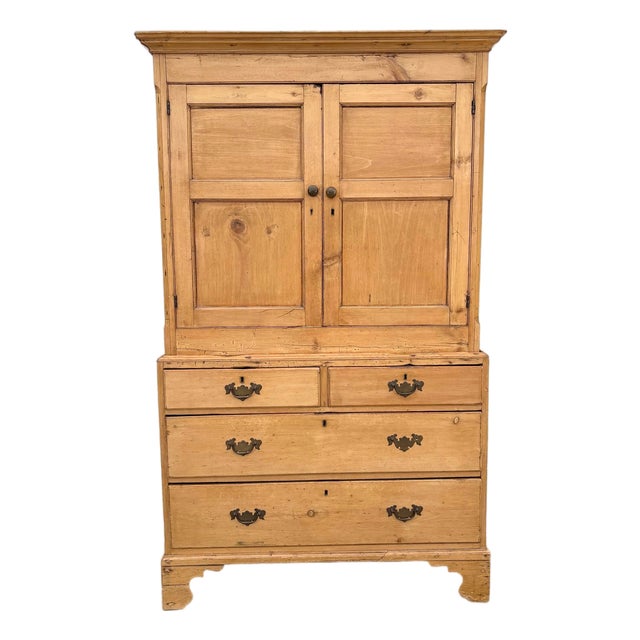 19th Century English Pine Linen Press / Cabinet For Sale