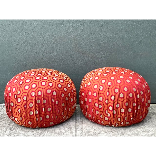 Vintage Geometric Fabric Poufs - Pair For Sale In West Palm - Image 6 of 12