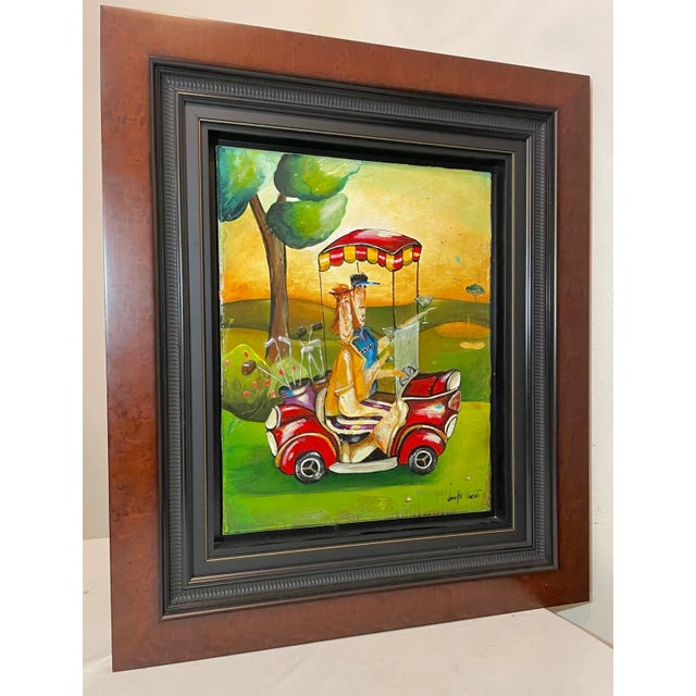 1980s Original Jennifer Garant Two for the Road Golf Pop Acrylic Painting on Canvas For Sale - Image 11 of 18