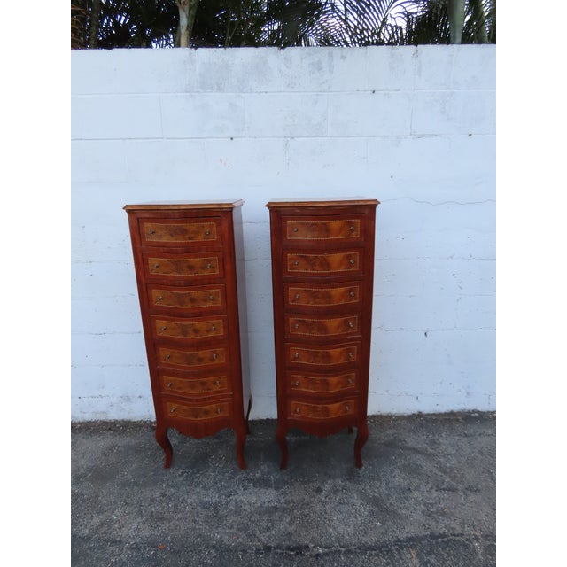 French Inlay Tall Narrow Lingerie Jewelry Chests a Pair 6317 For Sale - Image 14 of 18