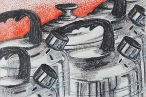 Vintage Still Life With Tea Kettles Drawing