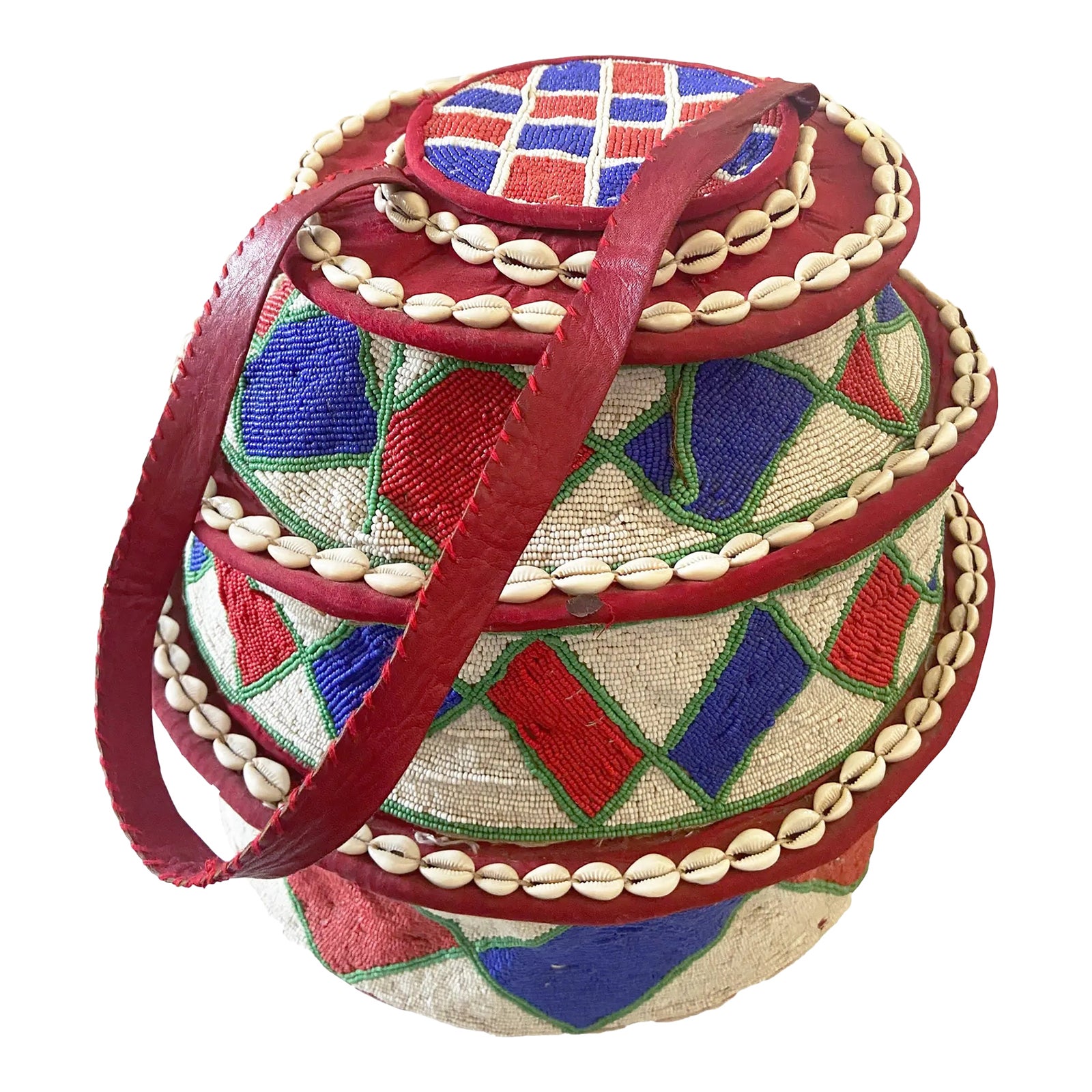 Vintage Yoruba Lidded Beaded Basket/Container Nigeria 13.5