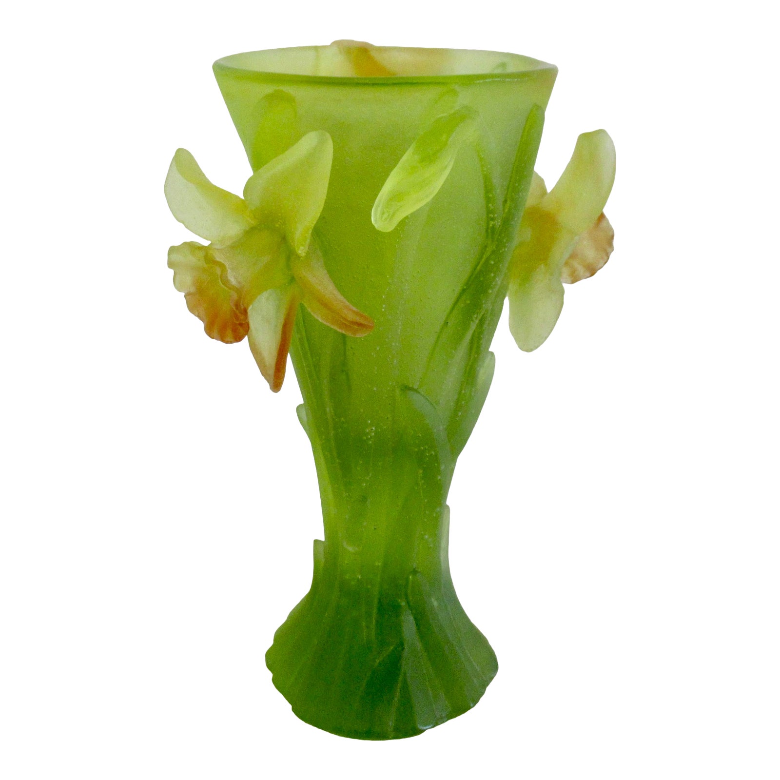 Signed Daum, France Pate De Verre Crystal Floral Bud Vase