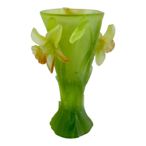 Signed Daum, France Pate De Verre Crystal Floral Bud Vase, "Jonqiuilles"