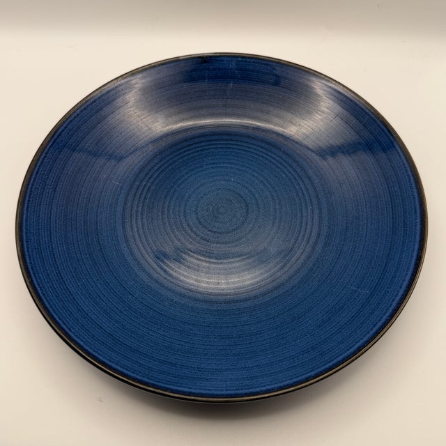 Thomas O'Brien Vintage Modern Blue Stoneware Dinner Plate, Set of 3 For Sale - Image 11 of 17