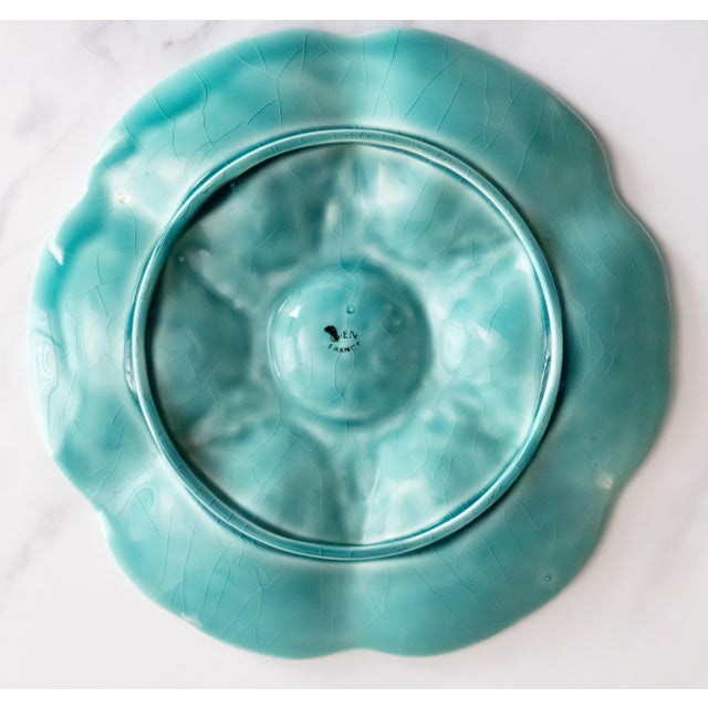 1950s Vintage French Gien Turquoise Majolica Oyster Plate For Sale - Image 5 of 7