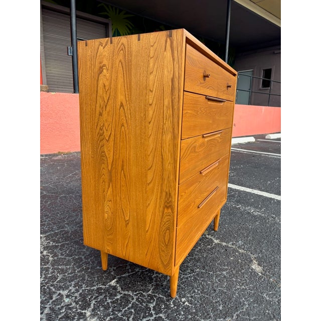 Beautifully refinished mid century tallboy, designed by famed Merton Gershun for the Dillingham Samara line From the...