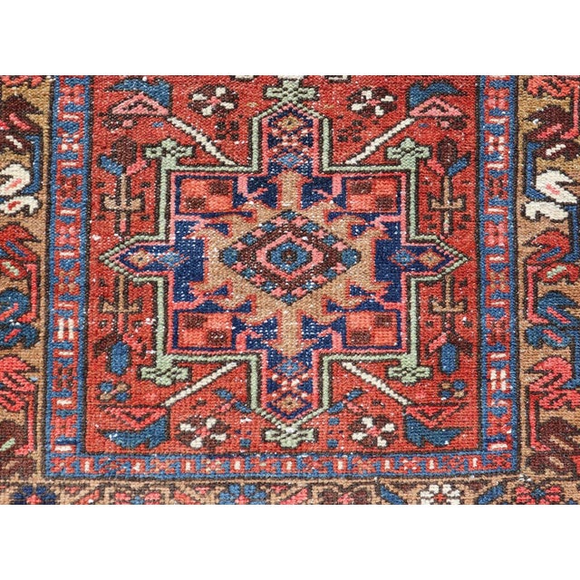 Antique Colorful Persian Heriz Rug With a Bold Geometric Design For Sale - Image 9 of 11
