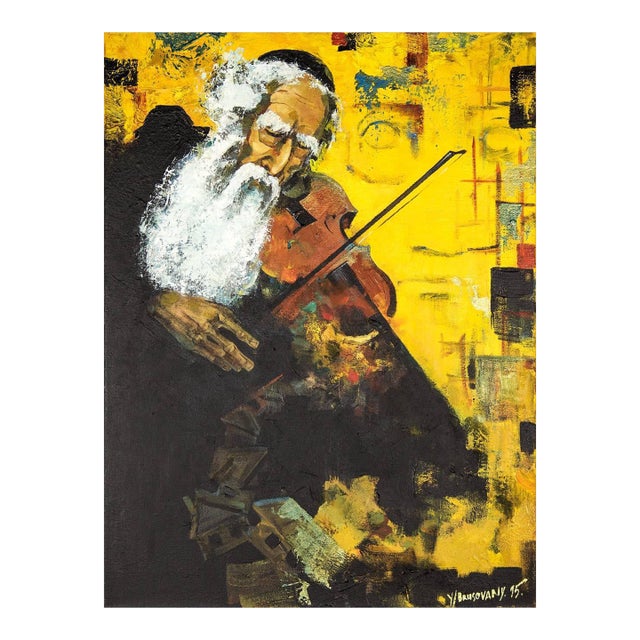 Yuri Brusovany, Post Soviet Avant Garde Judaica Rabbi Playing Violin (The Klezmer Fiddler) For Sale