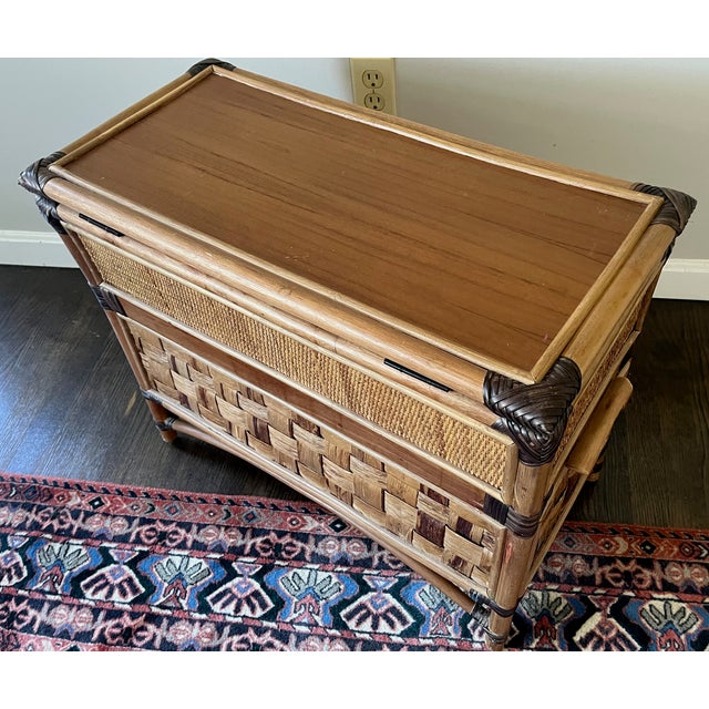 1990s 1990s Burnt Bamboo Trunk Chest Rattan, Teak Wood Jacques Adnet Style For Sale - Image 5 of 6