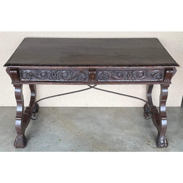 Late 19th Century Spanish Baroque Style Oak Library Table or Desk, 19th Century For Sale - Image 5 of 8