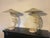 1990s 1990s Fabulous Vintage Original Pair of Michael Taylor Metal Palm Leaf Lamps With Metal Shades Travertine Base For Sale - Image 5 of 12