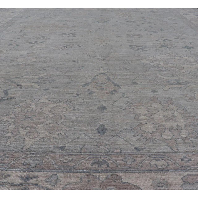 Abstract Modern Oushak in All-Over Floral Design With Light Gray Background and Neutral Colors For Sale - Image 3 of 13