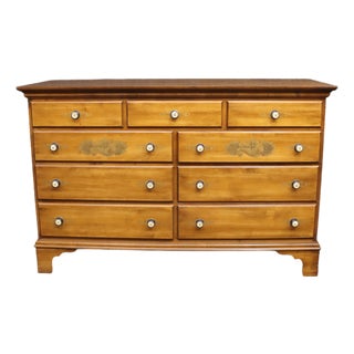 Hitchcock Furniture Maple Nine-Drawer Dresser With Floral Stenciling For Sale