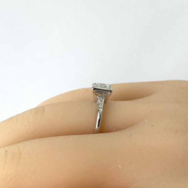 14 Karat Gold Diamond Engagement Ring Emerald-Cut Diamond and Baguette Accent Size 6 For Sale - Image 10 of 11