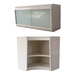 1950s MCM Morton Kelvinator White Metal Kitchen Wall Cabinets - Set of 2 For Sale