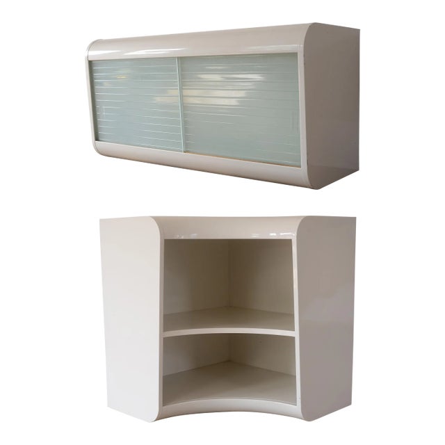 1950s MCM Morton Kelvinator White Metal Kitchen Wall Cabinets - Set of 2 For Sale