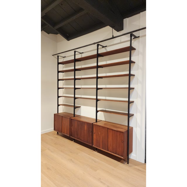 1960s George Nelson Omni-Style Modular Wall Unit in Walnut With Black Metal Frame For Sale In Philadelphia - Image 6 of 7