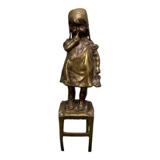 1950’s After Clara “Girl Standing on a Stool” Bronze Sculpture For Sale