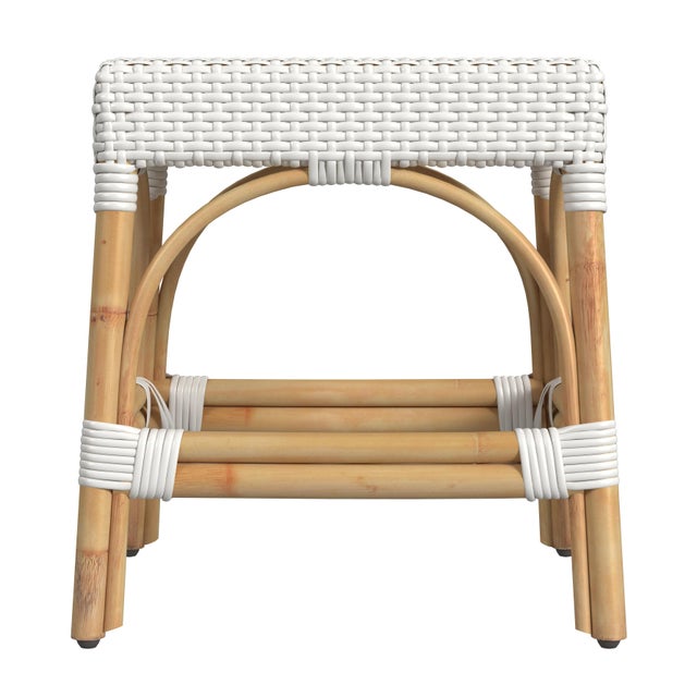 Spritely Home Accent Furniture Robias 18 in. Seat Height Rectangular Rattan Low Dining Stool, Smooth White For Sale - Image 4 of 7