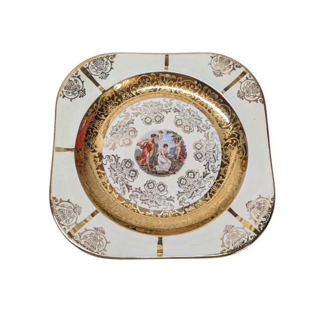 Victorian Vintage Set of Six 22k Gold Leaf Victorian Center Square Plates For Sale - Image 3 of 8