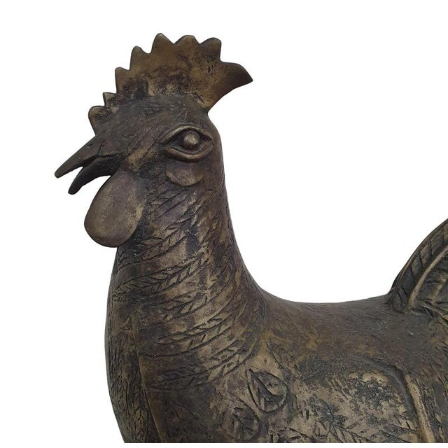 Large Bronze Brass African Benin Rooster For Sale - Image 4 of 7