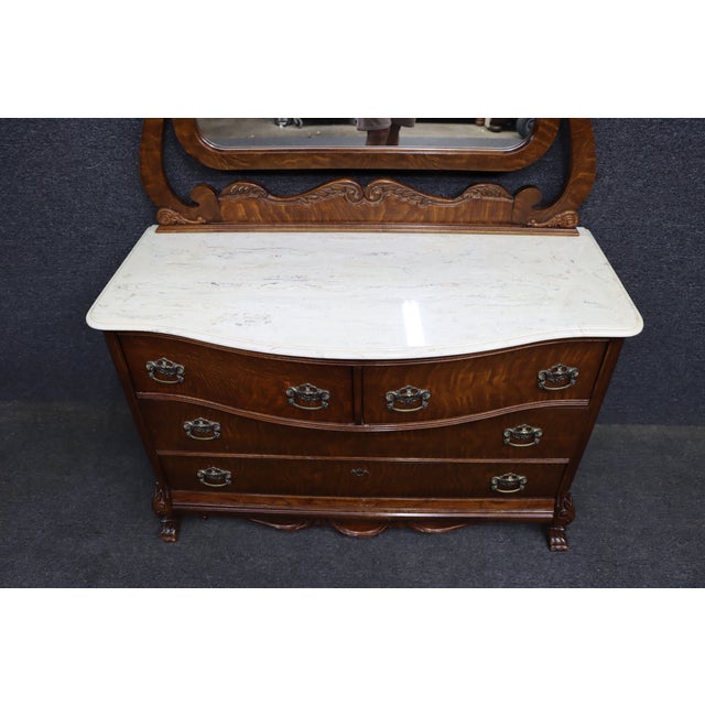 Brown Pulaski Furniture Victorian Revival Oak Dresser With Faux Marble Top and Mirror For Sale - Image 8 of 14