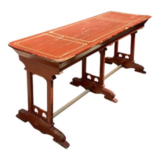 Vintage Rustic Red Wood Console Table For Sale
