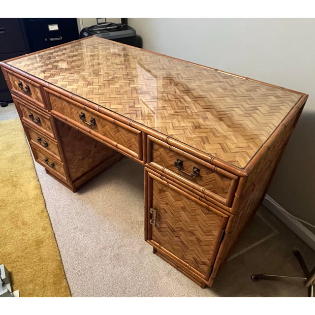 Mid 20th Century British Colonial Style Faux Bamboo and Reed Desk For Sale - Image 10 of 11