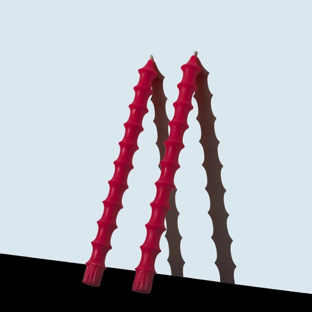 Bamboo Taper Candles in Dragonfruit Pink - a Pair For Sale - Image 4 of 4