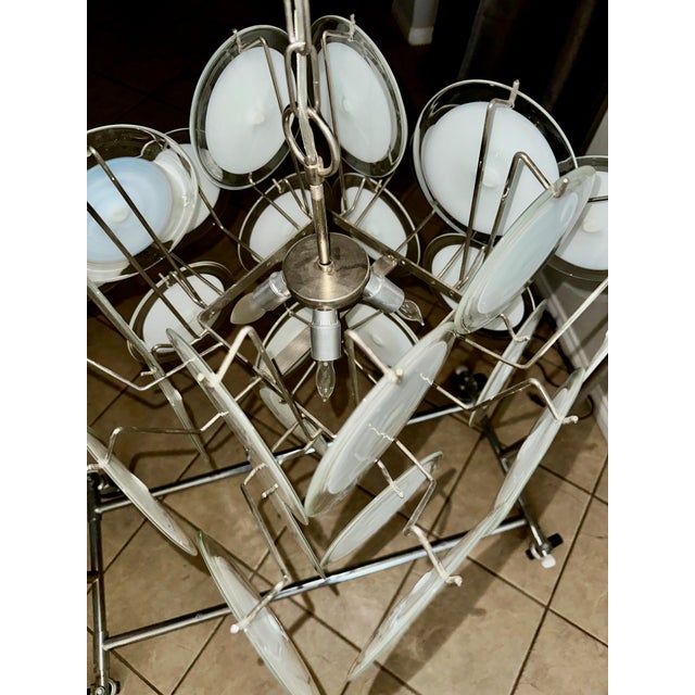 Vistosi Murano Clear & White Disc Chandelier For Sale - Image 12 of 16