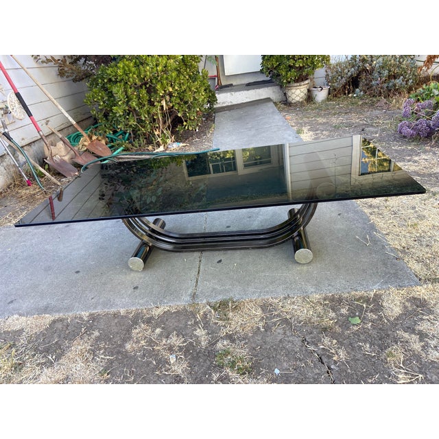 1970s Vintage Art Deco Tubular Smoked Glass Coffee Table Romeo Rega Style For Sale - Image 5 of 18