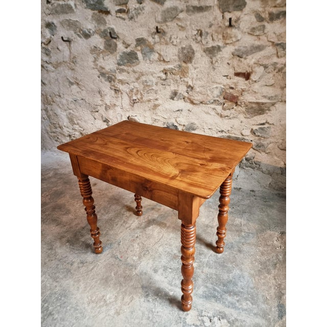 Antique French Walnut Writing Table with Drawer, 1900s For Sale - Image 4 of 16