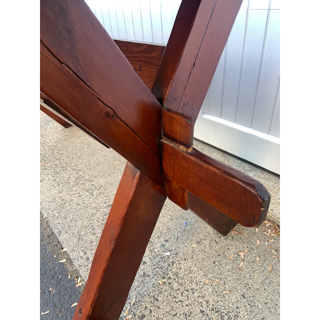 Wood Large Vintage Metal-Topped Rustic Wood Garden Potting Trestle Table For Sale - Image 7 of 15