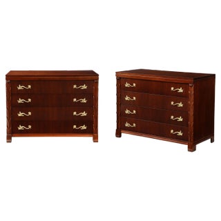 1940s John Stuart Large 4 Drawer Commodes with Gilt Brass Handles - A Pair For Sale